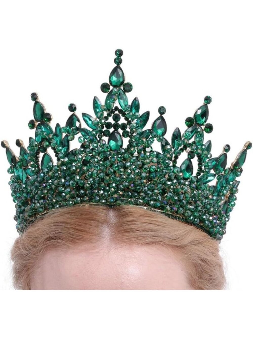 Emerald Green Crystal Tiara Crown for Women, Regal Quinceanera Headpiece, 5.1
